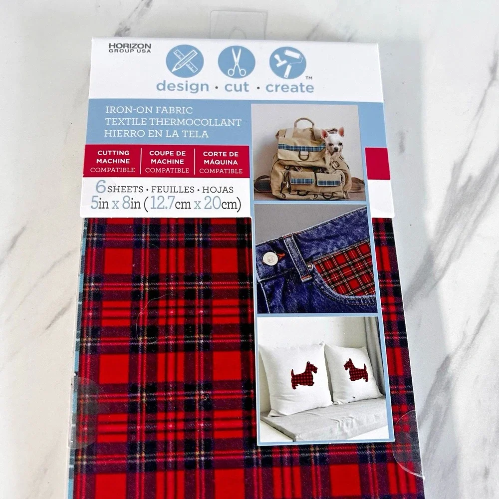 Horizon Group USA Iron on Plaid Black Red Blue White Fabric 6 Sheet 5